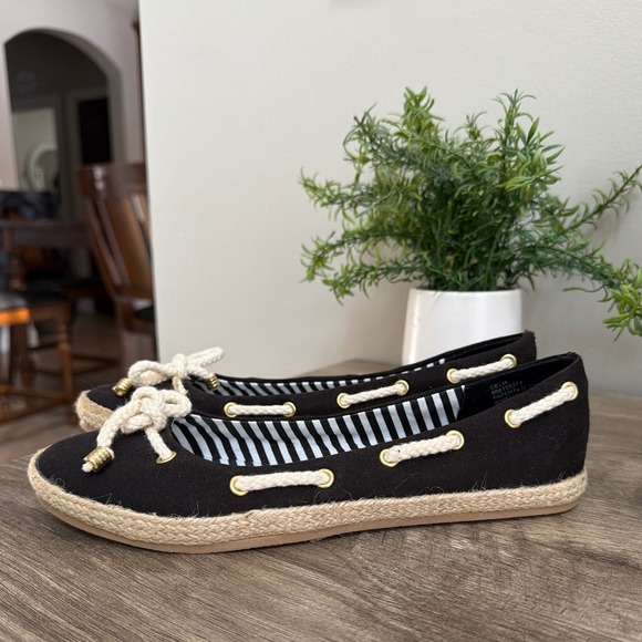 Chaps Shoes - Womens Black Canvas Espadrille Flats Rope Boat Shoes Fisherman Slip On 7.5B NWOB